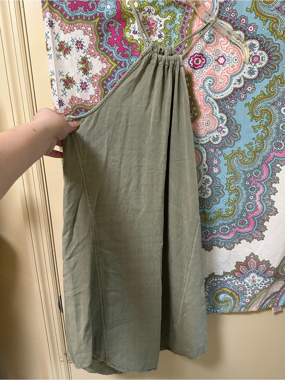 Strapless Olive Green Sundress with Adjustable Neck Tie